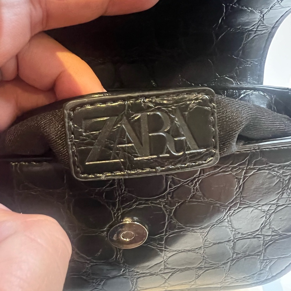 Zara Elegant Black Croc-Embossed crossbody bag satchel purse - Picture 4 of 14